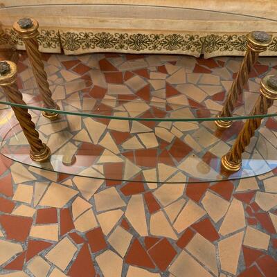 Mid Century Hollywood Regency glass coffee table and end table