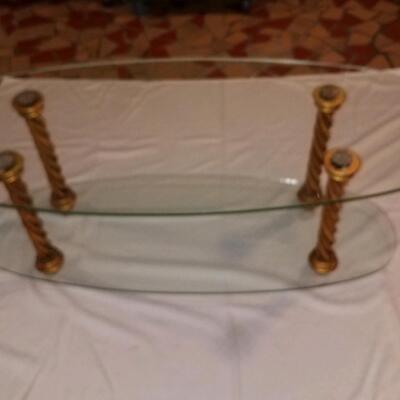 Mid Century Hollywood Regency glass coffee table and end table