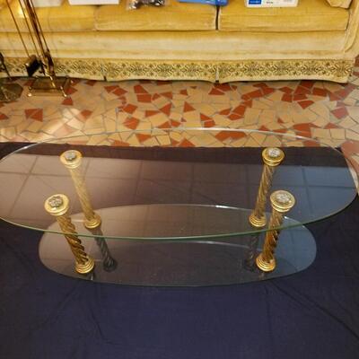 Mid Century Hollywood Regency glass coffee table and end table
