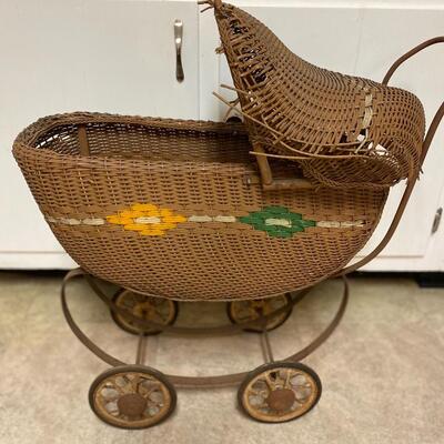 Vintage wicker baby doll stroller