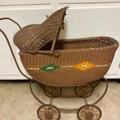 Vintage wicker baby doll stroller