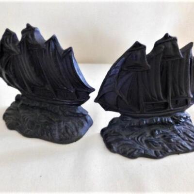 Vintage Solid Cast Iron Cutter Ship Book Ends 7