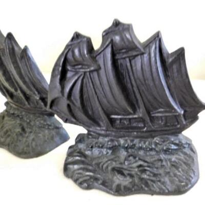 Vintage Solid Cast Iron Cutter Ship Book Ends 7