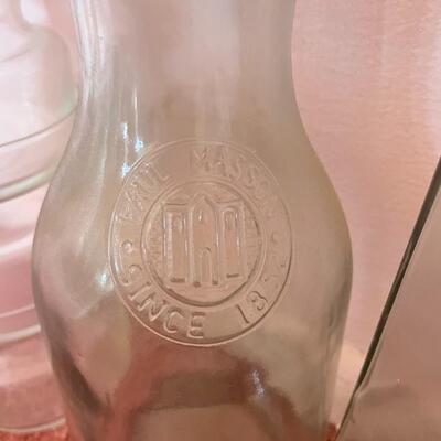 lot 37- (4) glass vases, vintage milk jug, heavy duty tape, pot pouri dishes