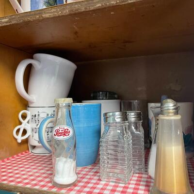lot 42- Misc. mugs, salt and pepper shakers, vintage pepsi cola salt