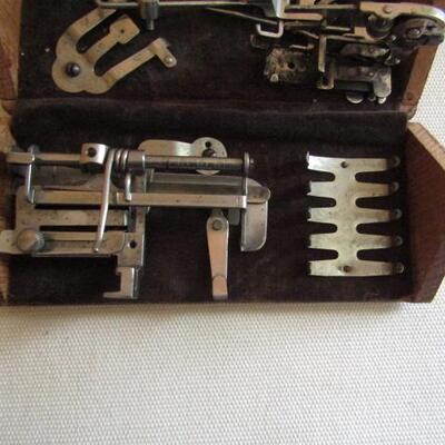 Vintage Sewing Machine Repair Kit in Wood Roll Up Box