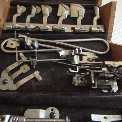 Vintage Sewing Machine Repair Kit in Wood Roll Up Box