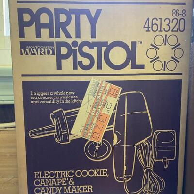 lot 95- Party pistol candy maker, misc. tins