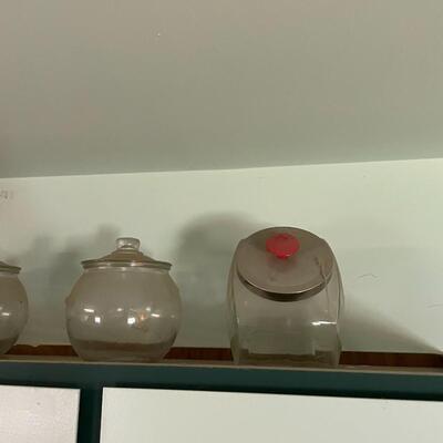 lot 98- set of (6) decorative glass jars