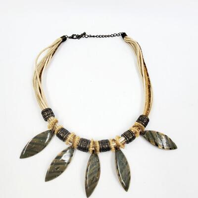 DANGLE METAL BEADED EARTH TONED NECKALCE WITH LOBSTER CLAW CLASP