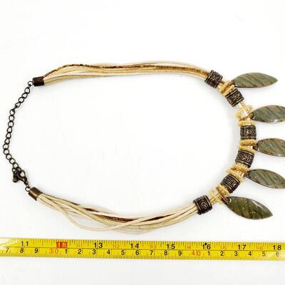 DANGLE METAL BEADED EARTH TONED NECKALCE WITH LOBSTER CLAW CLASP