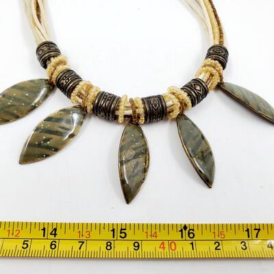 DANGLE METAL BEADED EARTH TONED NECKALCE WITH LOBSTER CLAW CLASP