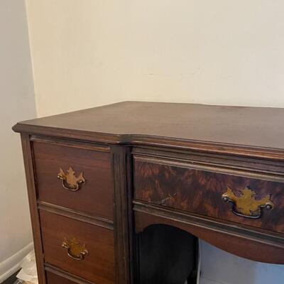 lot 119- wood dovetail desk with chair and contents