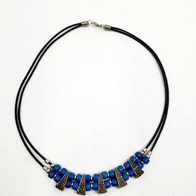 BLUE AND SILVER TONED BEADED NECKLACE BUNDLE OF 2
