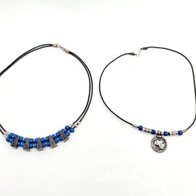 BLUE AND SILVER TONED BEADED NECKLACE BUNDLE OF 2