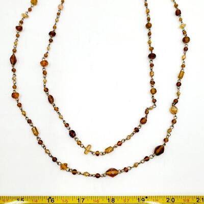 EARTH TONED GLASS BEAD DOUBLE WRAPPED NECKALCE AND NATURAL STONE NECKLACE BUNDLE