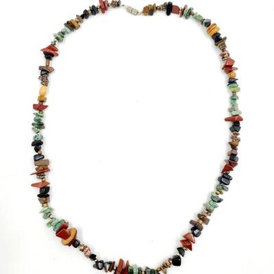 EARTH TONED GLASS BEAD DOUBLE WRAPPED NECKALCE AND NATURAL STONE NECKLACE BUNDLE