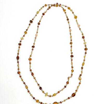 EARTH TONED GLASS BEAD DOUBLE WRAPPED NECKALCE AND NATURAL STONE NECKLACE BUNDLE