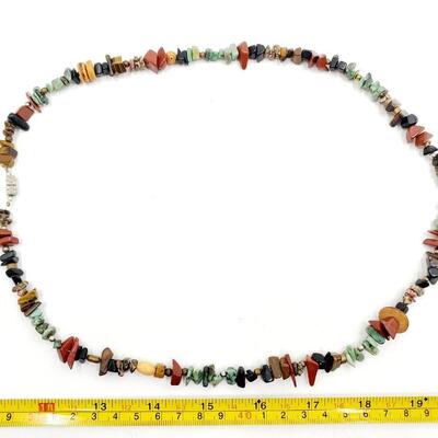 EARTH TONED GLASS BEAD DOUBLE WRAPPED NECKALCE AND NATURAL STONE NECKLACE BUNDLE