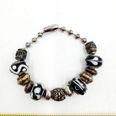 BLACK BEADED AND METAL BRACELET BUNDLE OF 3