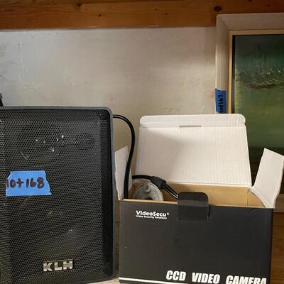 lot 168- KLH speaker, video secu ccd video camera
