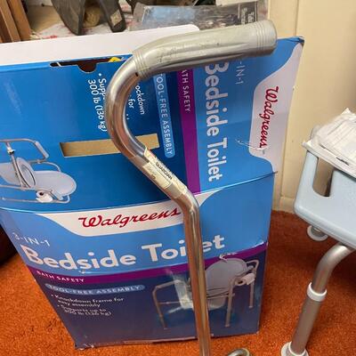 lot 170- medical chair, bath handle, bedside toilet, cane