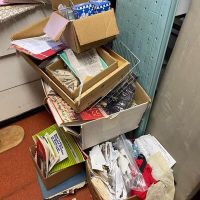lot 182- Entire contents of crafting room including all crafts, furniture, Sears kenmore sewing machine table, (2) dressers, Shelves, (2)...