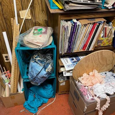 lot 182- Entire contents of crafting room including all crafts, furniture, Sears kenmore sewing machine table, (2) dressers, Shelves, (2)...