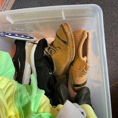 lot 186- Misc. box of clothes, bags, etc.