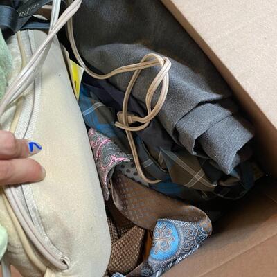 lot 187- Misc. box of ties, heating pads, etc.