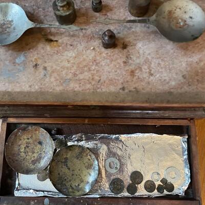lot 188- antique scale with additional weights