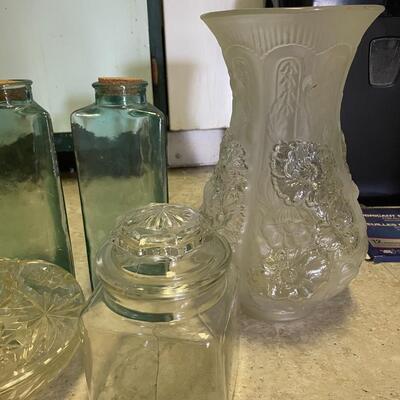 lot 194- Misc. glassware, corning ware, england fine china teacup set, vase