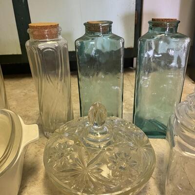 lot 194- Misc. glassware, corning ware, england fine china teacup set, vase