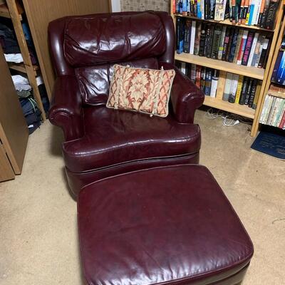 #35 Maroon Leather Armchair & Ottoman
