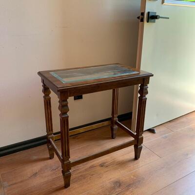 #36 Lovely Wood Side Table With Glass Top (we have 2 similar ones - see #8)