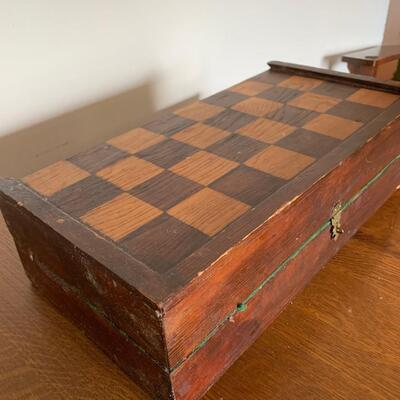 #47 Large Chess Set-Fold Up Box Large (pieces appear wooden - possibly hand carved)