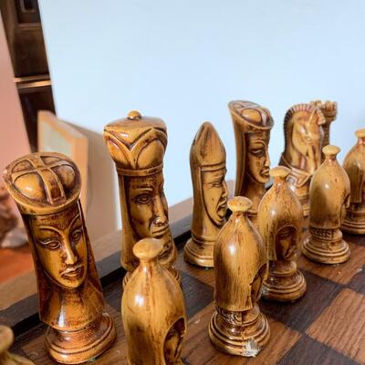 #47 Large Chess Set-Fold Up Box Large (pieces appear wooden - possibly hand carved)