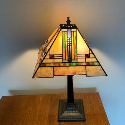 #52 Craftsman/ Mission Small Squares Banner Green Accented Tiffany Lamp