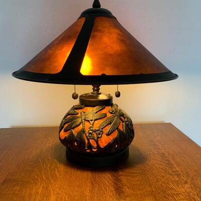 #56 Tiffany Van Erp Amber Mica Lighted Base Red Table Lamp