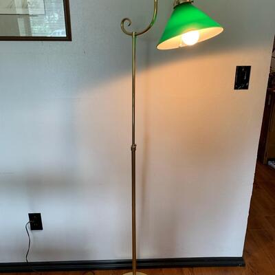 #61 Vintage Green Cased Glass Shade Floor Lamp