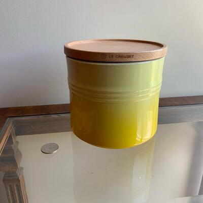 #129 Le Creuset Yellow Storage Jar With Wood Lid