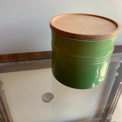 #130 Green Le Creuset Storage Jar With Wood Lid
