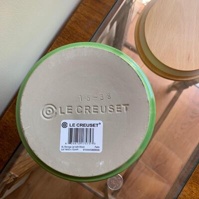 #130 Green Le Creuset Storage Jar With Wood Lid