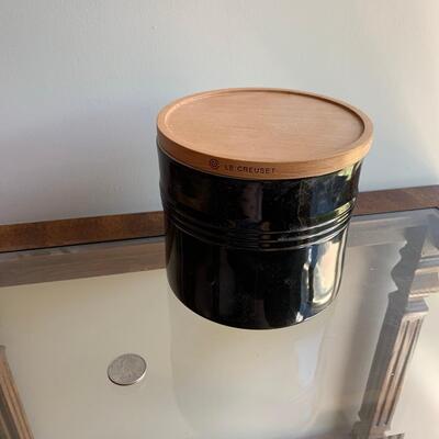 #131 Black Le Creuset Storage Jar With Wood Lid