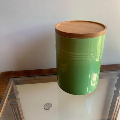 #135 Tall Green Le Creuset Storage Jar With Wood Lid