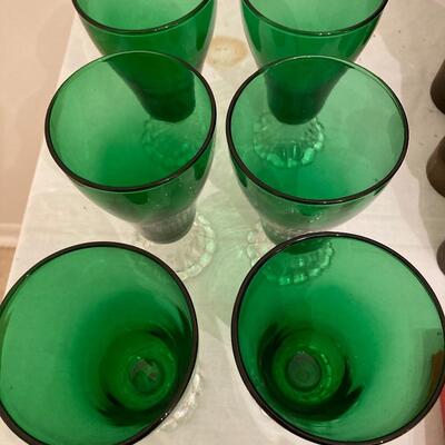Lot of 6 Vintage Green Glass Goblets