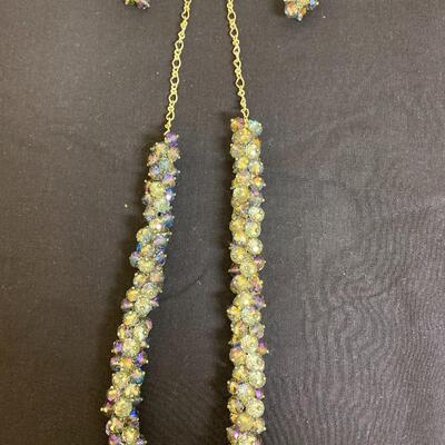 Jewelry Lot D. Vintage Aurora Borealis rhinestone cluster necklace & earrings. 