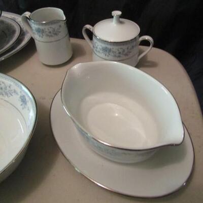 Noritake 'Blue Hill' Serving Pieces:  2 Veggie Bowls, 2 Platters, Gravy Boat, Sugar and Creamer