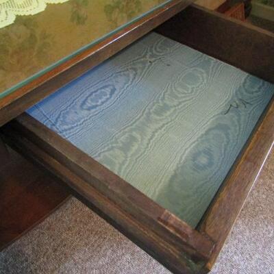 Vintage Work Table with Glass Protective Top 
