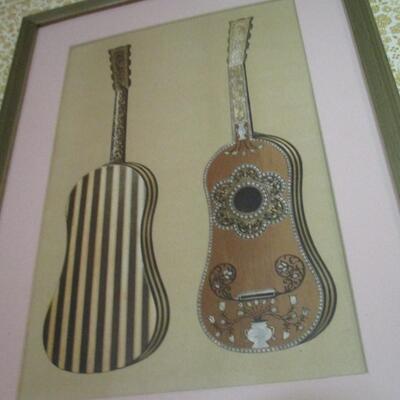 Vintage Print of Early Stringed Guitar  Instrument